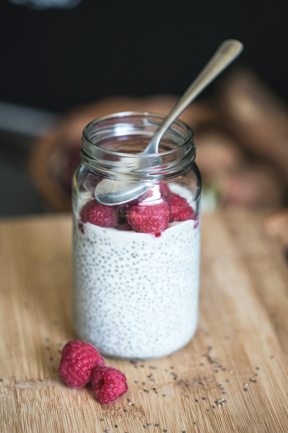 raspberries and chia seeds in mason jar raspberries and chia seeds in mason jar