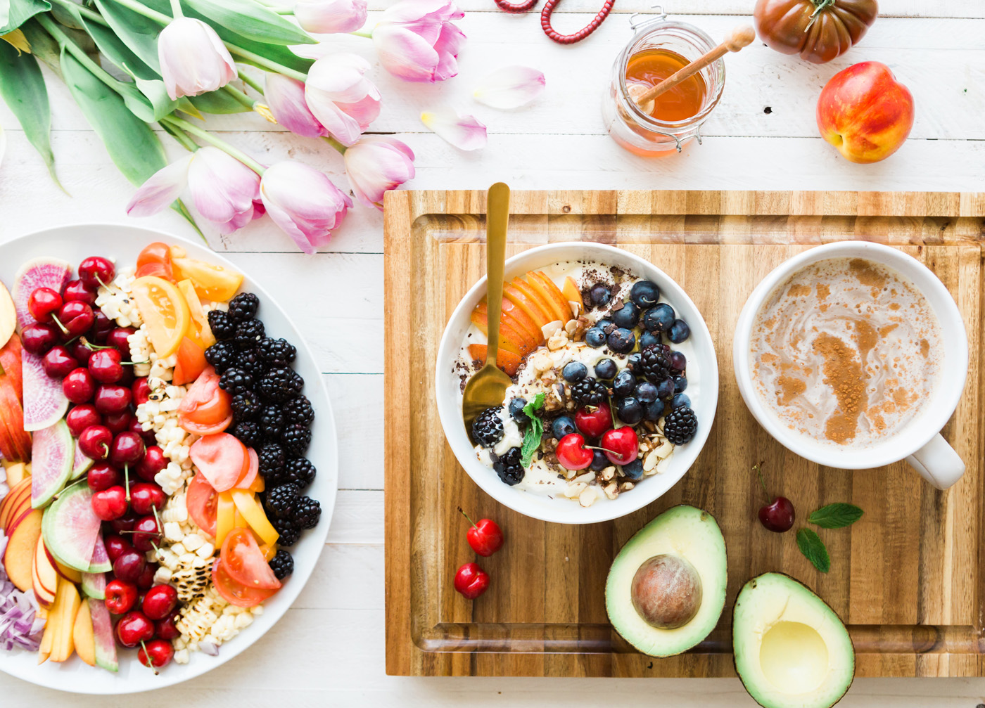 colorful healthy food fruits vegetables and flowers colorful healthy food fruits vegetables and flowers
