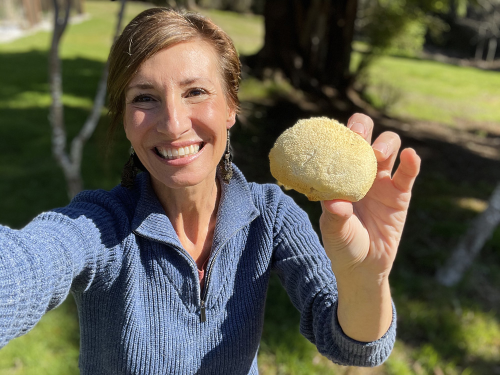 Nicole Apelian holding lions mane mushroom Nicole Apelian holding lions mane mushroom