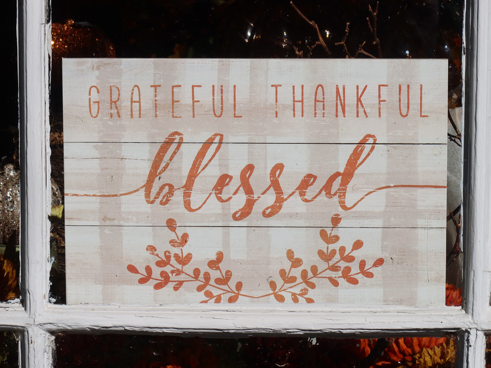 Holiday sign with the words Grateful, Thankful, Blessed Holiday sign with the words Grateful, Thankful, Blessed