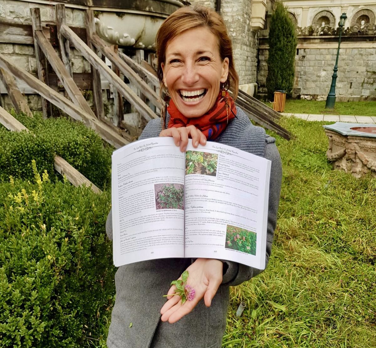 Nicole Apelian in Romania with book herbal remedies and wild plants Nicole Apelian in Romania with book herbal remedies and wild plants