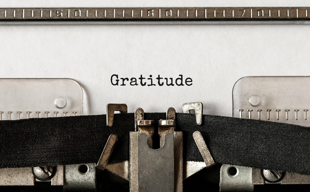 Text Gratitude typed on retro typewriter Text Gratitude typed on retro typewriter