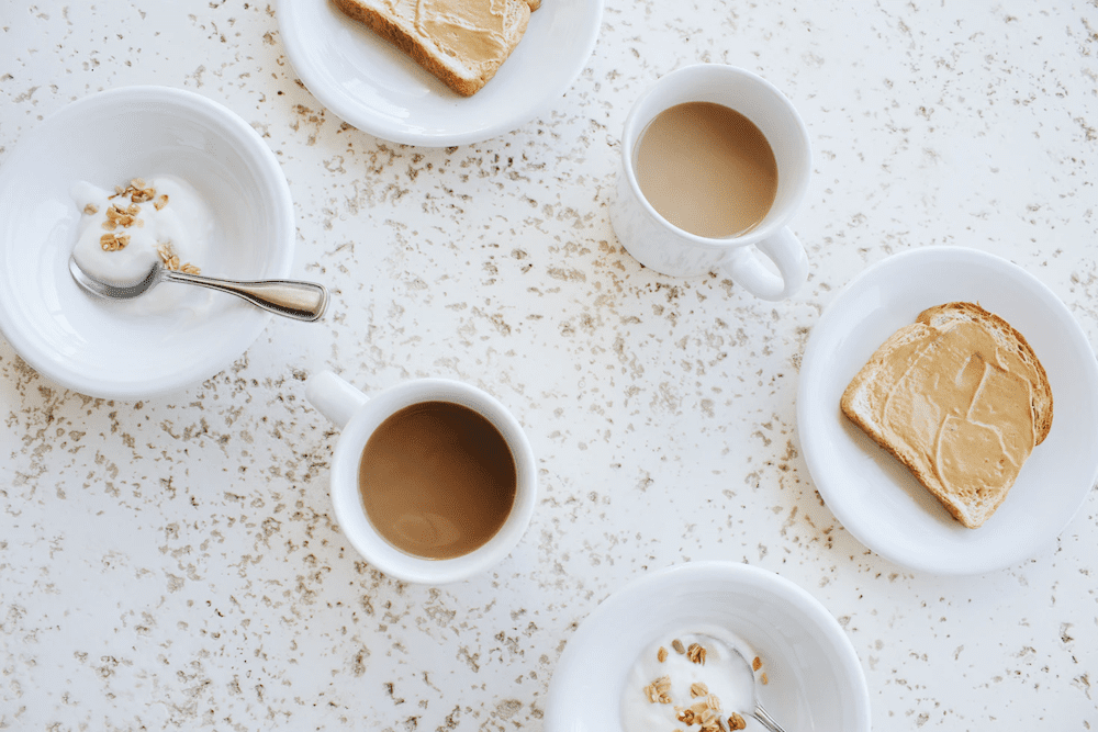 Coffee bread yogurt nut butter