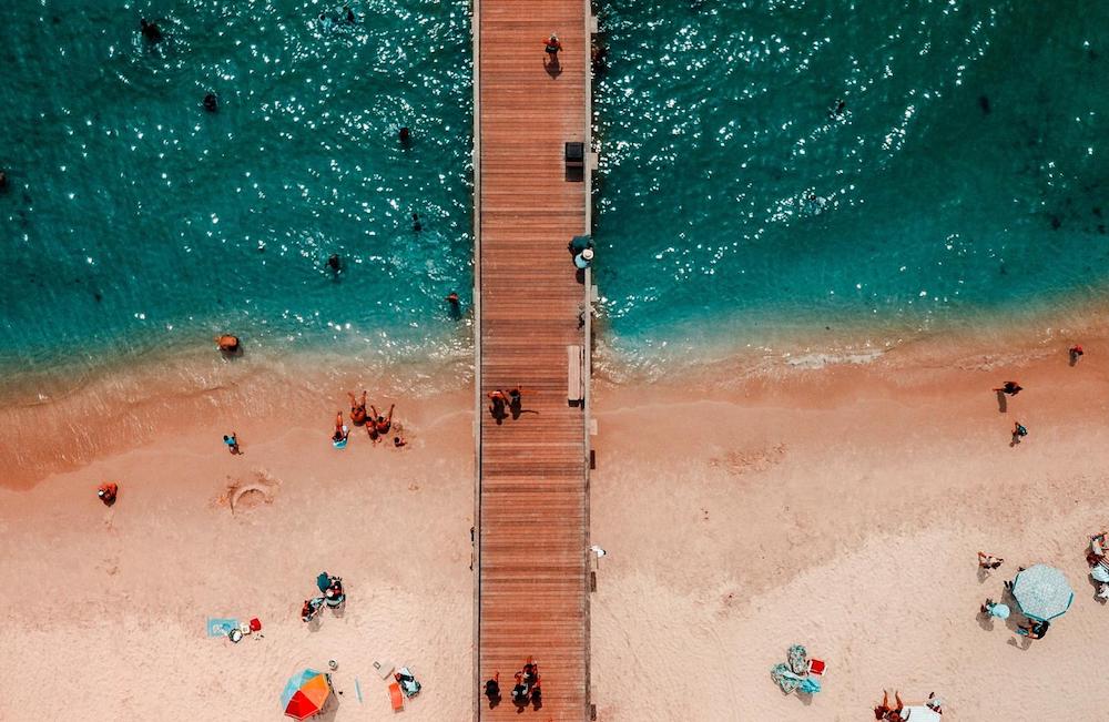 overhead view of beach and dock overhead view of beach and dock