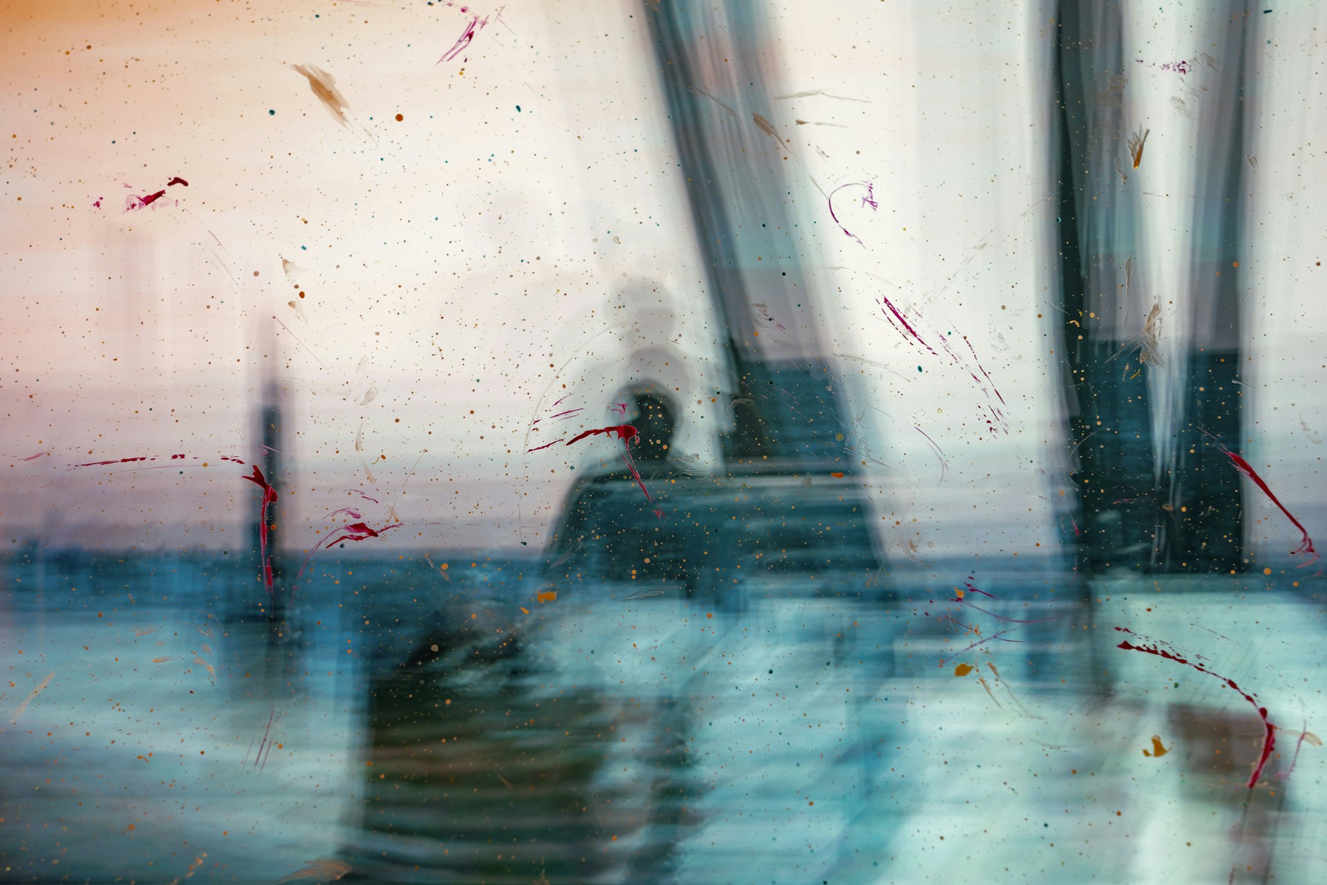 blurry blue scene with solitary person blurry blue scene with solitary person