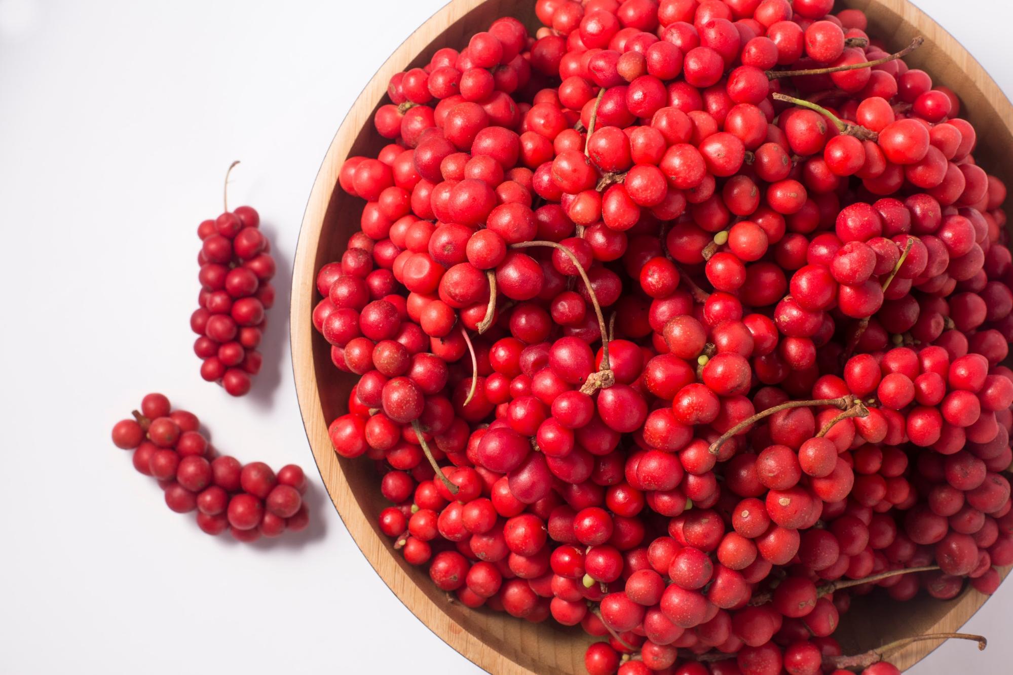 bowl of schisandra berry clusters Nicoles Apothecary Bronchial Blend tincture