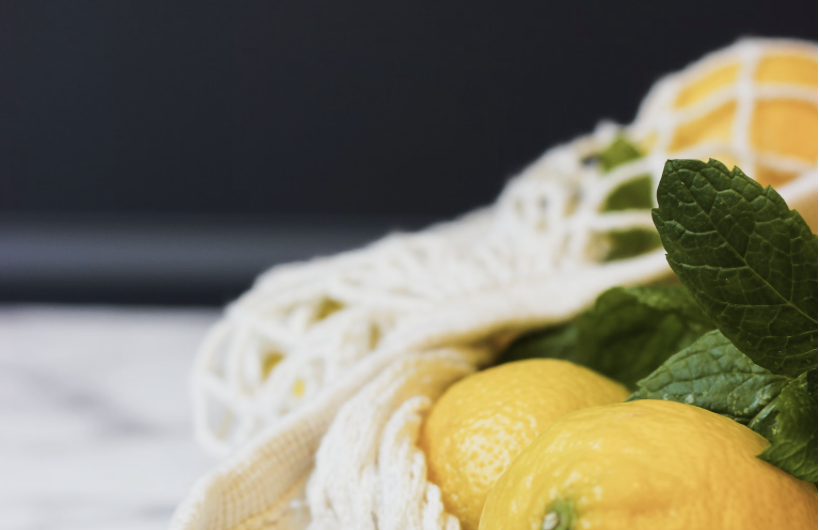 net bag of lemons and lemon balm