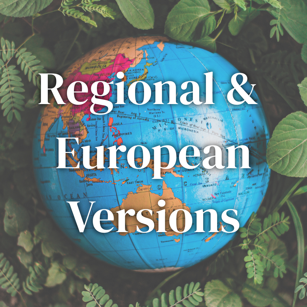 localize Regional + European Versions globe leaves and regional & european versions text