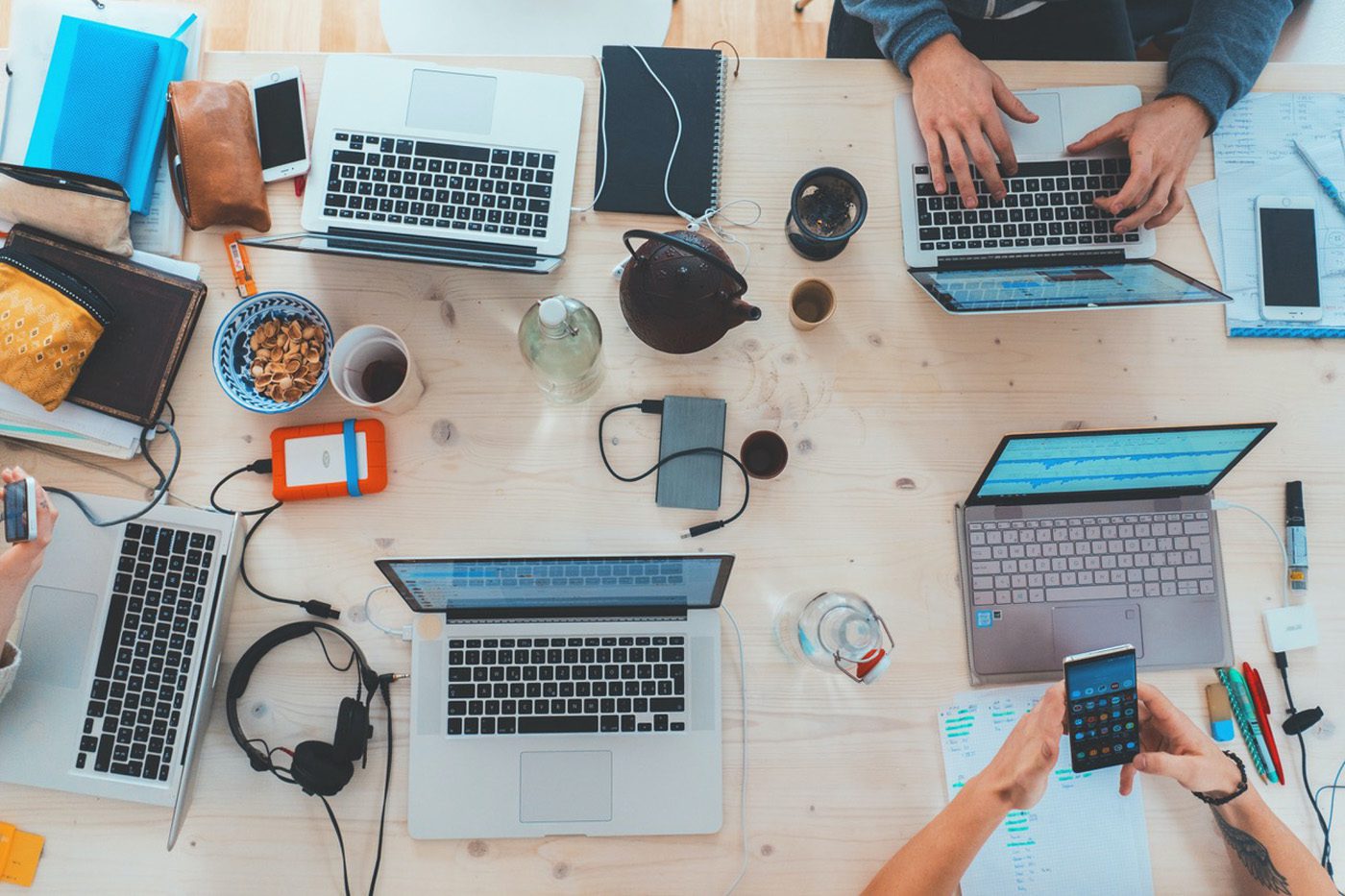 coworking laptops and cords